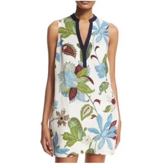 Tory Burch Floral Print Linen Blend Sleeveless Mini Dress Women's Size XS - Picture 1 of 8